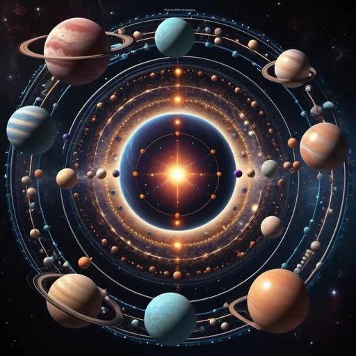 Prompt: The infinite universe with planets snd energy connected between them like a system of million microchip in nanotechnology