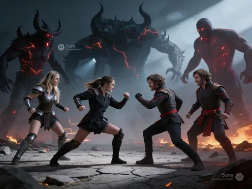 Prompt: @H2M4EL8TWasDPPWuM3WE Is fighting demons with her allies.