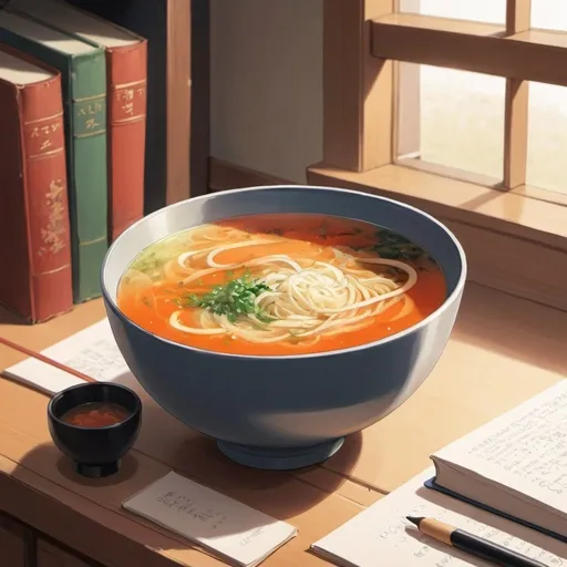 Prompt: anime art of soup in a study