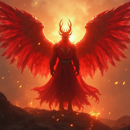 Prompt: A red elemental Wing King Flames hero