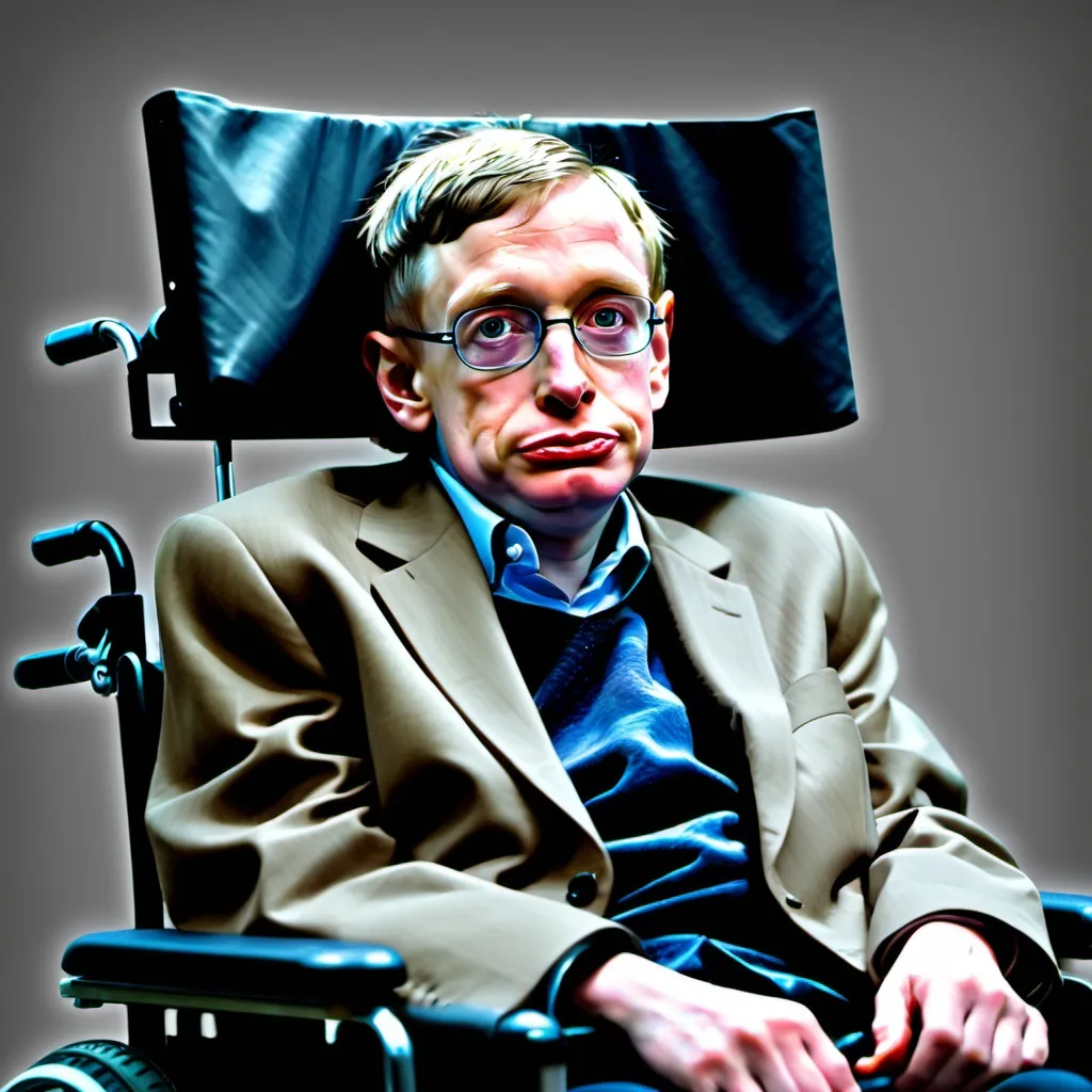 Prompt: Create 2d image of Stephen Hawking sitting in wheel chair