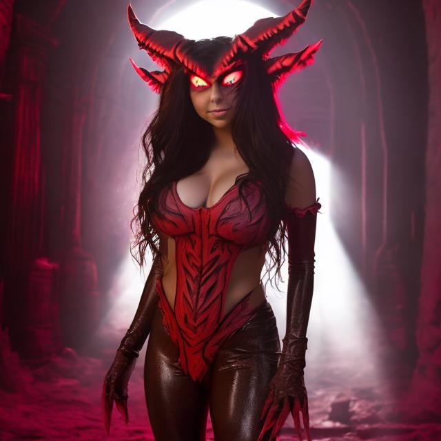 Prompt: Kira Kosarin in a demon costume 