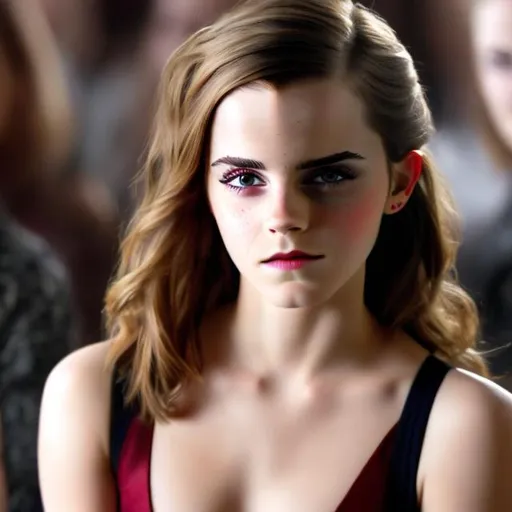 Prompt: Beautiful evil Emma Watson with red eyes 