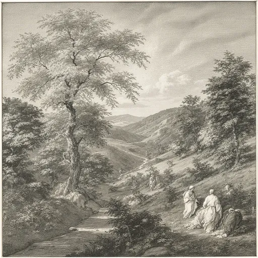 Prompt: create a black and white image of a drawing that Michael Angelo would have made of an autumn day.

