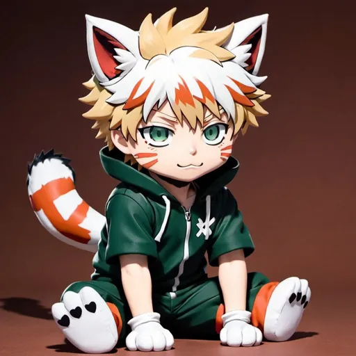 Prompt: katsuki bakugou from an anime in a kitty cat costume in a cute pose
