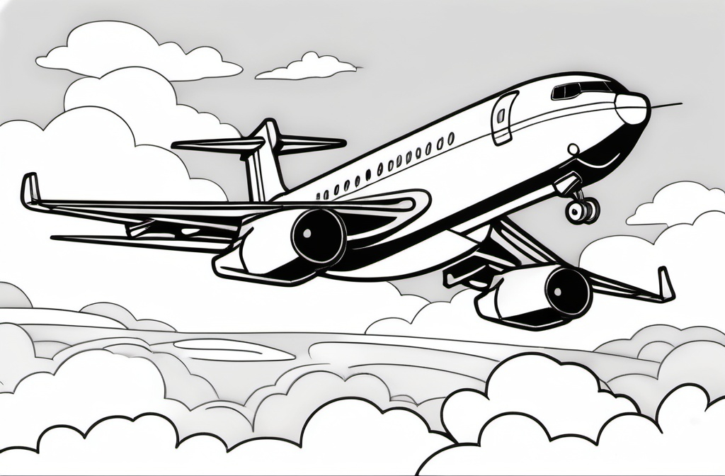 Prompt: Aeroplane , normal, black and white, coloring book art