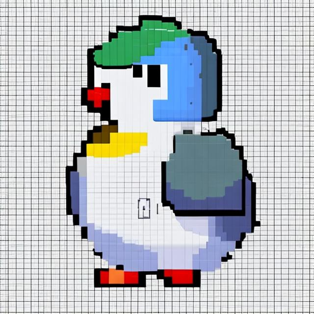 Prompt: A pixel by pixel art of cartoon pigeon, front view 