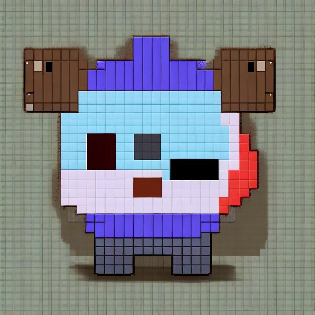 Prompt: block pixel art for an animal, front view, with a cap on his head 