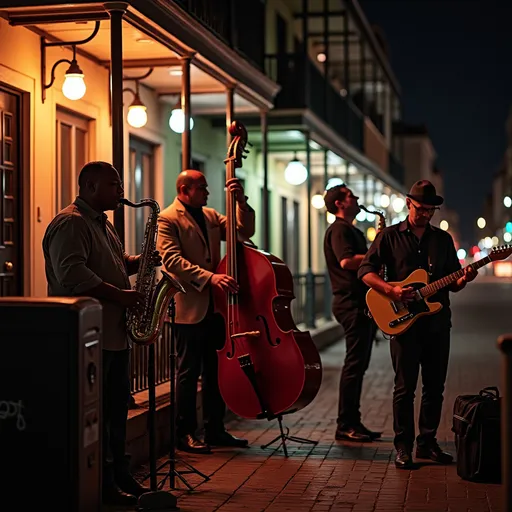 Prompt: Jazz Music - "New Orleans Nights"
Image: Jazz musicians playing instruments in New Orleans