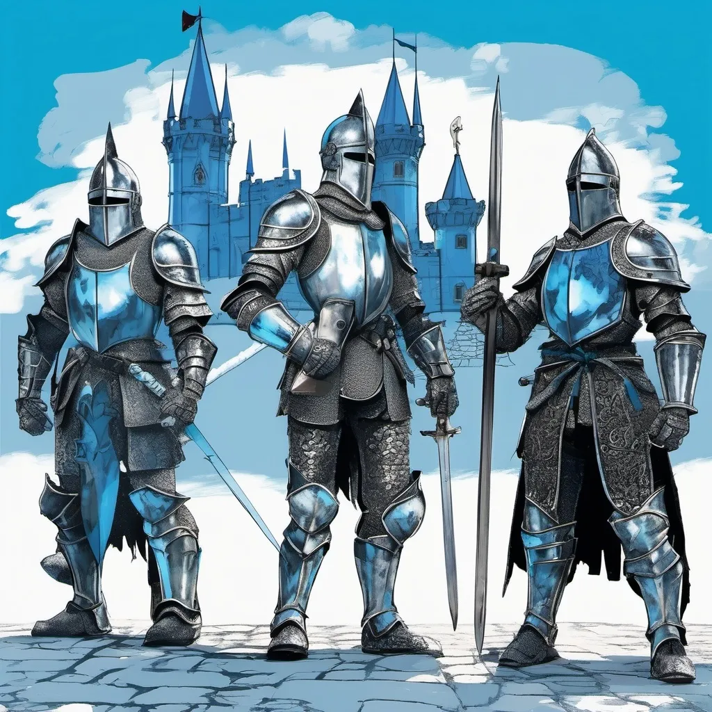 Prompt: Create me images of Medieval like knights with Makita power tool themes and colors.