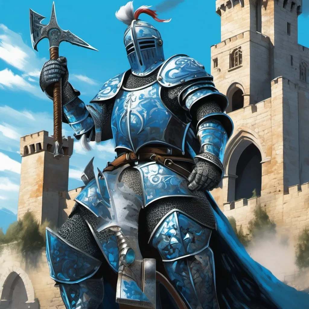 Prompt: Create me images of Medieval like knights with Makita power tool themes and colors.