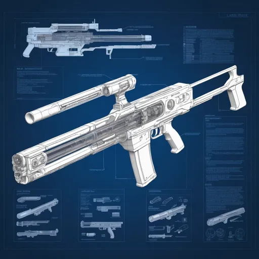 Prompt: a laser rifle, blueprint, exploded view, super details, decomstructure，cutaway