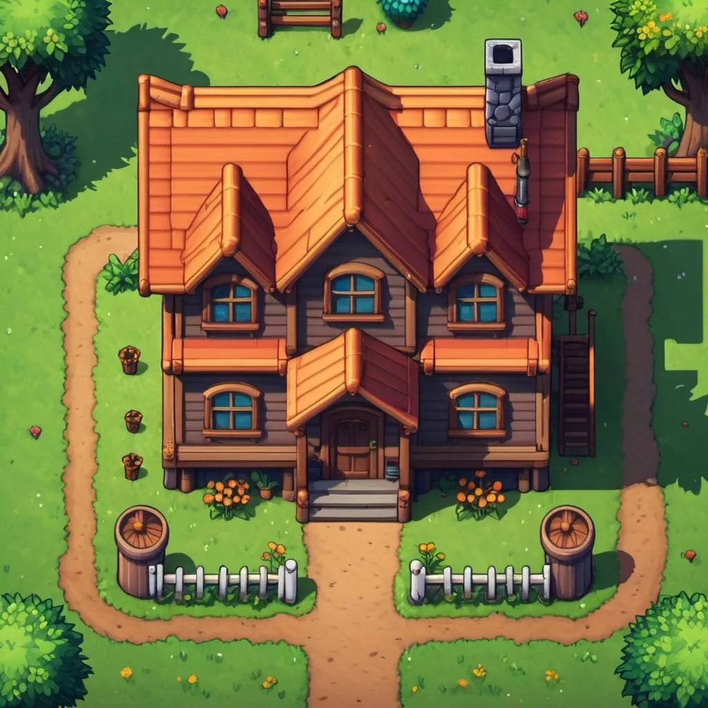 Prompt: 3/4 top down view of a house for a video game in the style of stardew valley