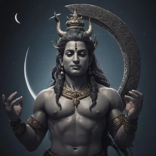 Prompt: create a picture of lord shiva with crescent moon on his head 