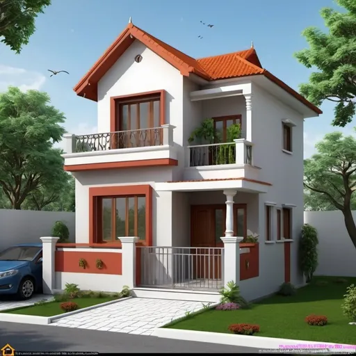 Prompt: design a small house  which reflect Renaissance and little bit of modern times. The house has to reflect positivity, great colors,achievement, inspiration, luck, fancy, animal world fantasies ,health and love and respect and divine beings. It has to be cost-friendly. 