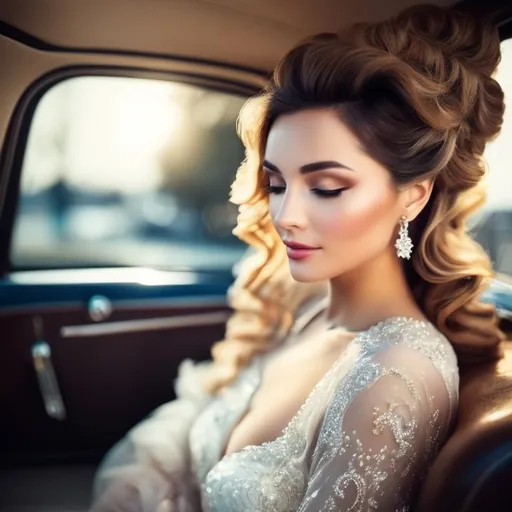 Prompt: Lovely lady in her pomp (rear view), (near-up), (elegant sensitivity), long wavy hair, soft warm lighting, glistening skin, floating iridescent big bubbles, comfy and inviting mood, delicate pose revealing grace, rich textural details, (high-definition), reverie, nostalgic mood.