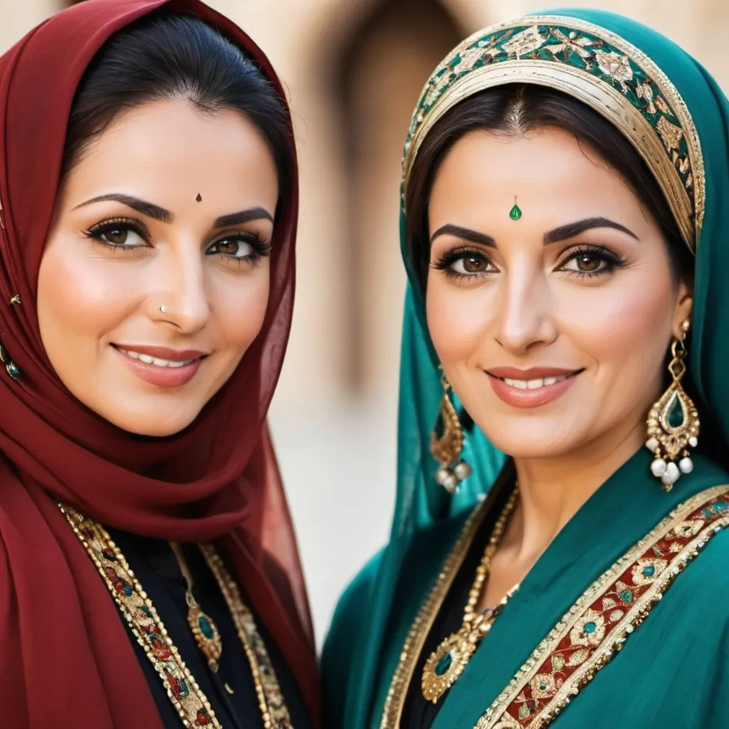 Prompt: Pre-islamic Middle-aged Women of the most beautiful ethnicity in the world, in traditional attire.