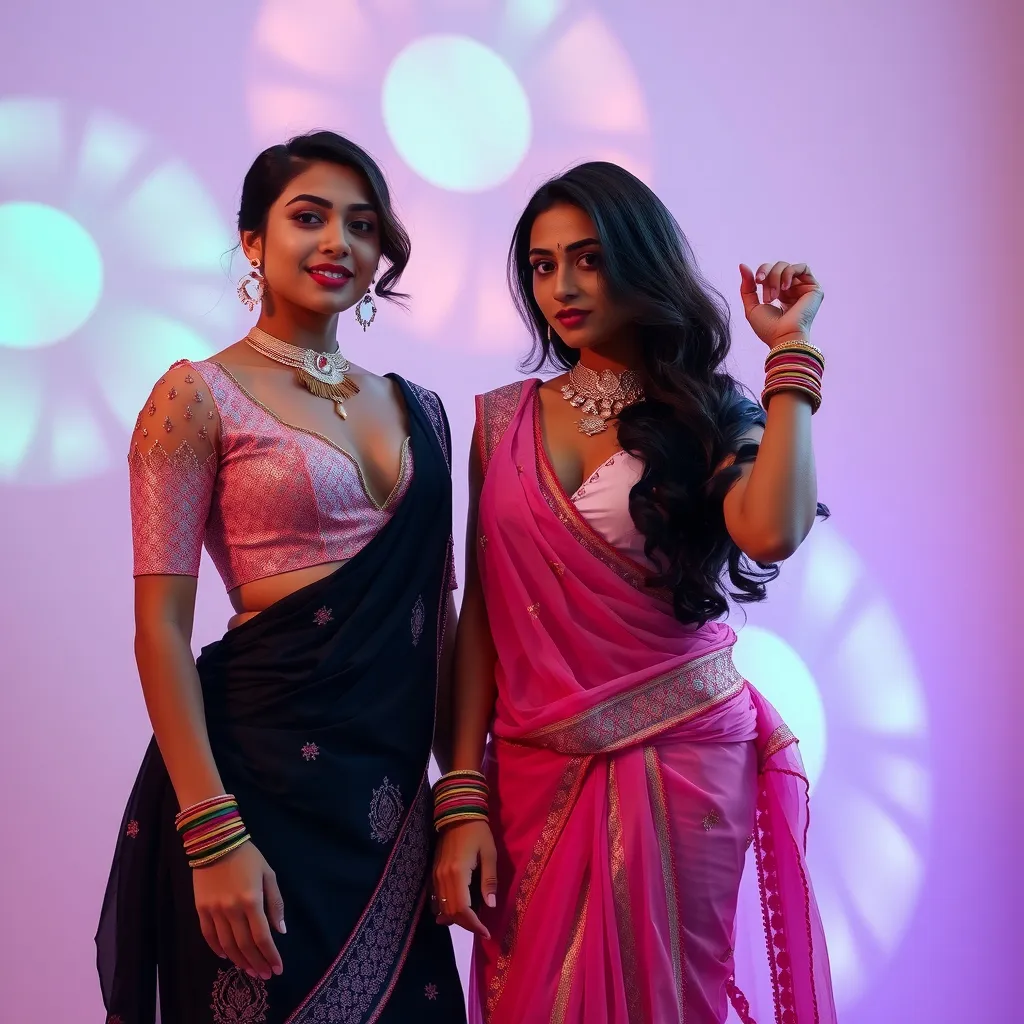 Prompt: (2girls), Remarkable Gorgeous Attractive Beautiful Women in rather revealing blouse and ghagra, friendly rivalry.
Glamor Portfolio photoshoot. (Surreal backdrop)
LoRA:Glowing-Body-Flux-LoRA