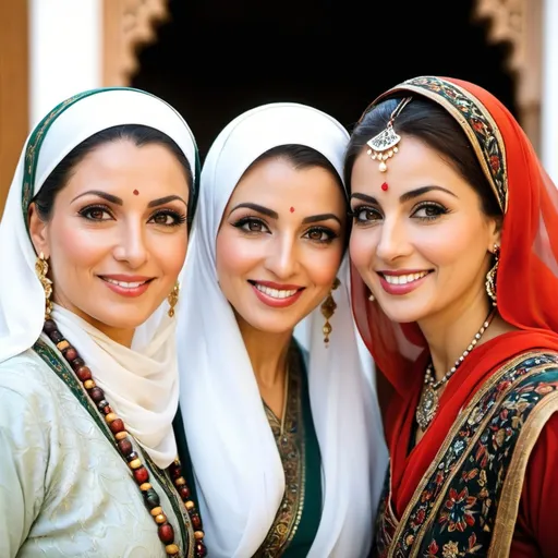 Prompt: Pre-islamic Middle-aged Women of the most beautiful ethnicity in the world, in traditional attire.