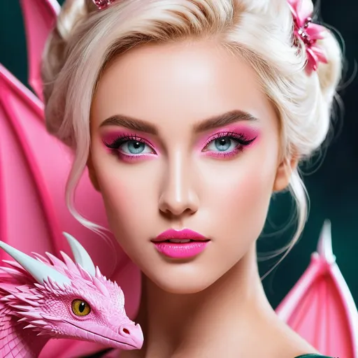 Prompt: A lovely beautiful attractive pink female draco, with woman's face, that is attractive to a man.