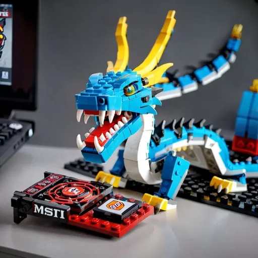 Prompt: MSI Graphics card with dragon behind it