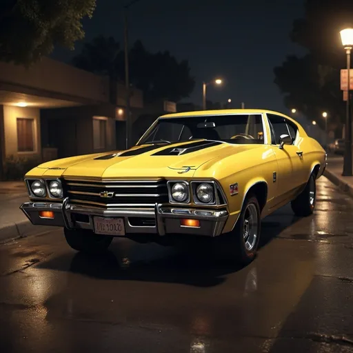 Prompt: Interior shot of a yellow 1968 Chevrolet Chevelle with driver and copilot, streets of Los Angeles at night, horror film, with moonlight, photorealistic photo, 8k, hyperrealism, hyperrealistic, unreal engine render, highly detailed, ultra-realistic, octane render, horror film look, hyperrealistic and cinematic, atmospheric light, hyper detail, front view, dramatic shot, octane render, 4k, photo, wide shot, great detail, horror mood, cinematic look, Horror film, horror mood, horror look, Interior wide shot, night light, cinematic lighting, very detailed, hyper-realistic, hyperreal, anti-aliasing, intricate details, maximum detail, ultra-detailed, volumetric lighting, soft lighting 8k, HDR, ultra-detailed.