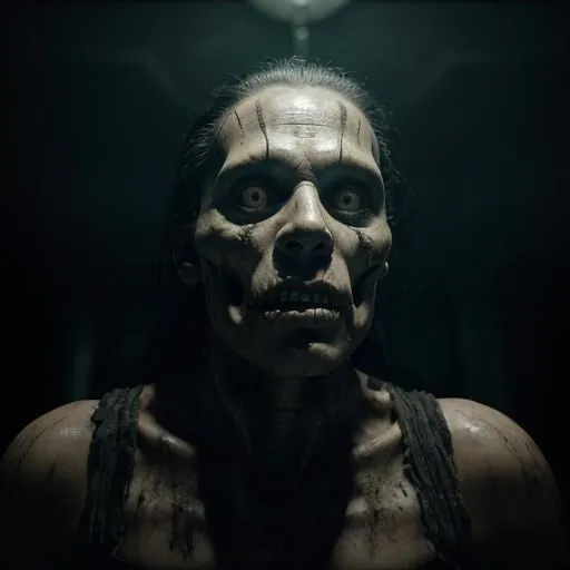 Prompt: A creepy Taino skull zombie angry man from the sixteenth century in an old haunted house at night, creepy, Horror film, moonlight, photorealistic photo, 8k, hyperrealism, hyperrealistic, unreal engine render, highly detailed, ultra-realistic, octane render, horror film look, hyperrealistic and cinematic, atmospheric light, hyper detail, front view, dramatic shot, octane render, 4k, photo, wide shot, great detail, horror mood, cinematic look, Horror film, horror mood, horror look, Interior wide shot, night light, cinematic lighting, very detailed, hyper-realistic, hyperreal, anti-aliasing, intricate details, maximum detail, ultra-detailed, volumetric lighting, soft lighting 8k, HDR, ultra-detailed.