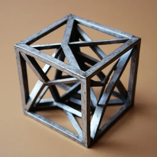Prompt: Small 4x4 metal geometric three-dimensional object "morality"