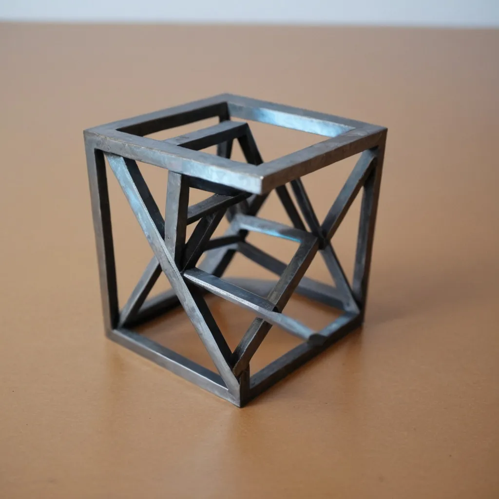 Prompt: Small 4x4 metal geometric three-dimensional object "consciousness"