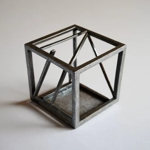 Prompt: Small 4x4 metal geometric three-dimensional object "destiny"