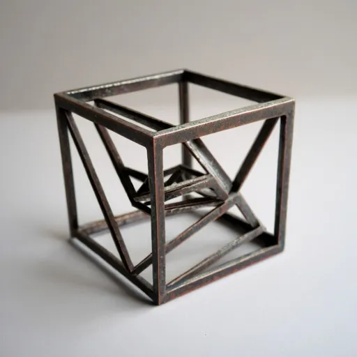 Prompt: Small 4x4 metal geometric three-dimensional object "objectify"