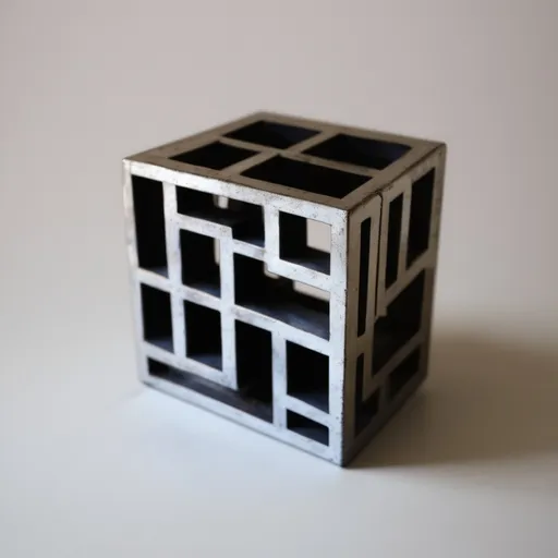 Prompt: Small 4x4 metal geometric three-dimensional object "Lexicon"