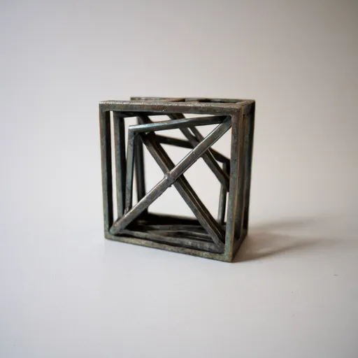 Prompt: Small 4x4 metal geometric three-dimensional object "status"