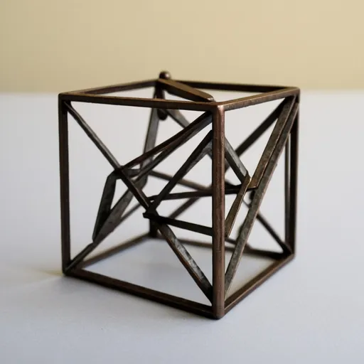 Prompt: Small 4x4 metal geometric three-dimensional object "divination"