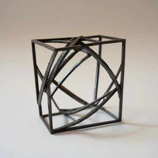 Prompt: Small 4x4 metal geometric three-dimensional object "objectify"