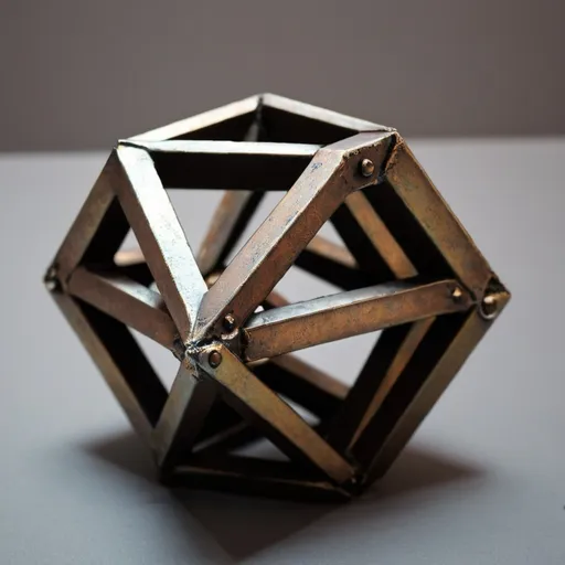 Prompt: Small 4x4 metal geometric three-dimensional object "existence"