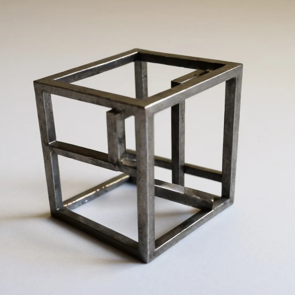 Prompt: Small 4x4 metal geometric three-dimensional object "logic"