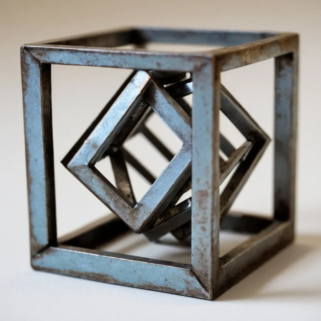 Prompt: Small 4x4 metal geometric three-dimensional object "Lexicon"