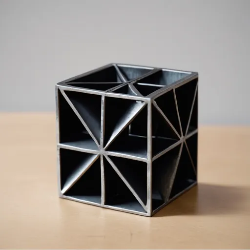 Prompt: Small 4x4 metal geometric three-dimensional object "Lexicon"