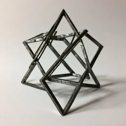 Prompt: Small 4x4 metal geometric three-dimensional object "intuition"