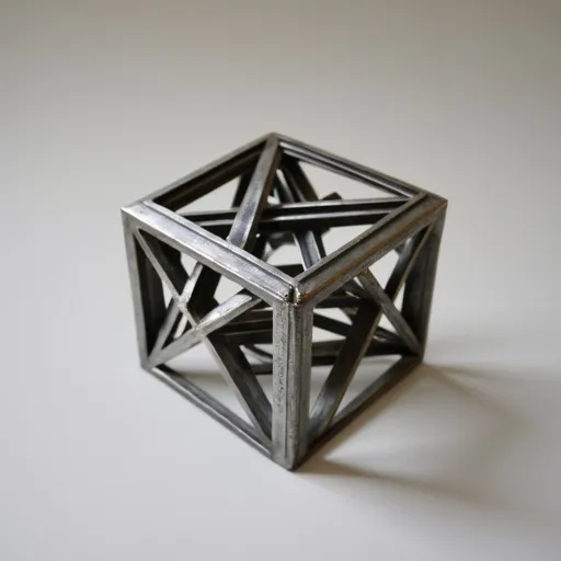 Prompt: Small 4x4 metal geometric three-dimensional object "Lexicon"
