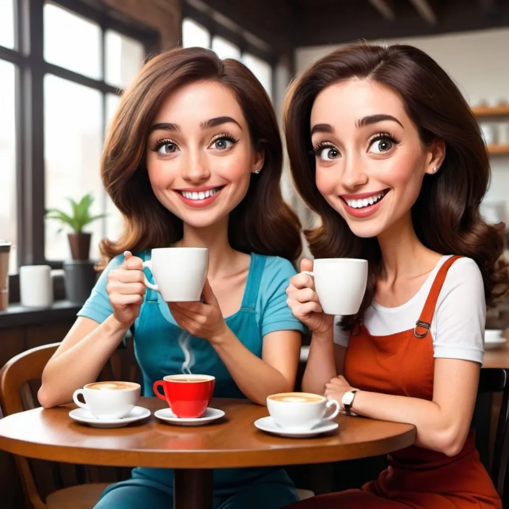 Prompt: happy ladies having coffee cartoon characters
