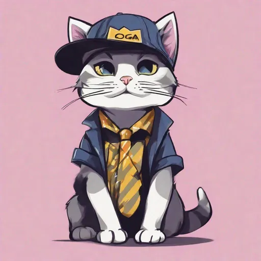 Prompt: loga has Cat wearing shirts and hats look cute and kool 
Main colors are  black