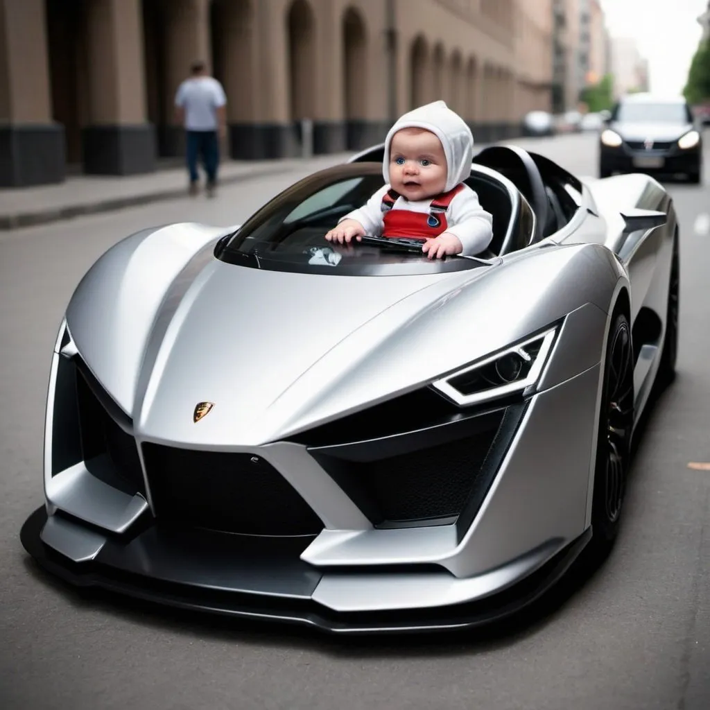 Prompt:  A super car with a baby face