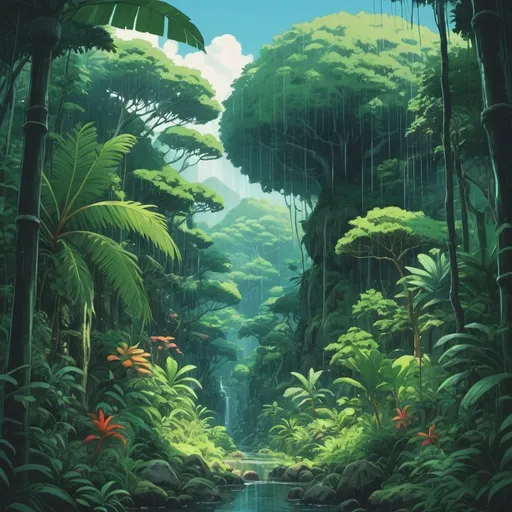 Prompt: Studio Ghibli style tropical rain forest 
