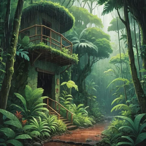Prompt: Studio Ghibli style Puerto Rican rain forest 