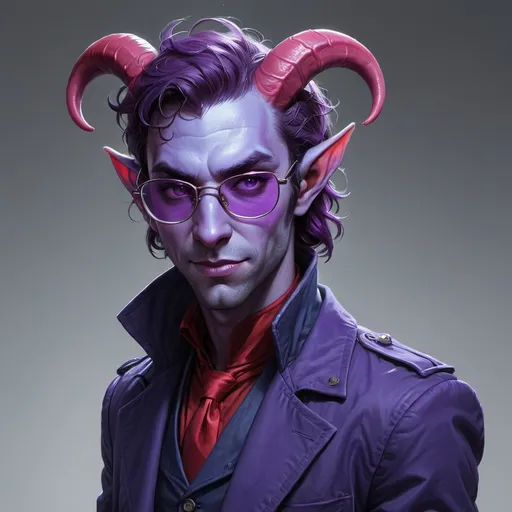 Prompt: male purple tiefling in colored red and blue pilot glasses on rave goes fast