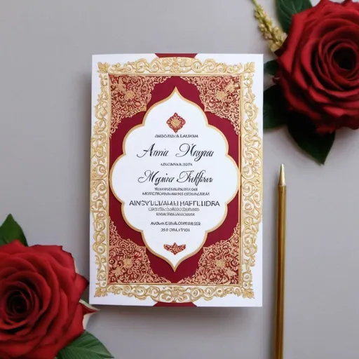 Prompt: Generate malay wedding card for anesylvia angan and mohd hafizh dzulfiqar indra at raia hotel, kota kinabalu on 30 march 2024