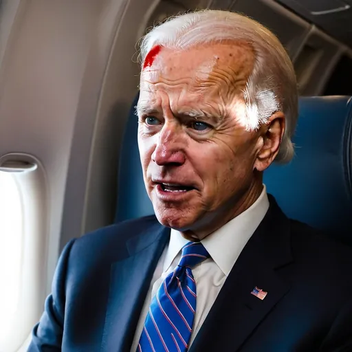 Prompt: Joe Biden on air Force one having a wild-eyed panic attack. 