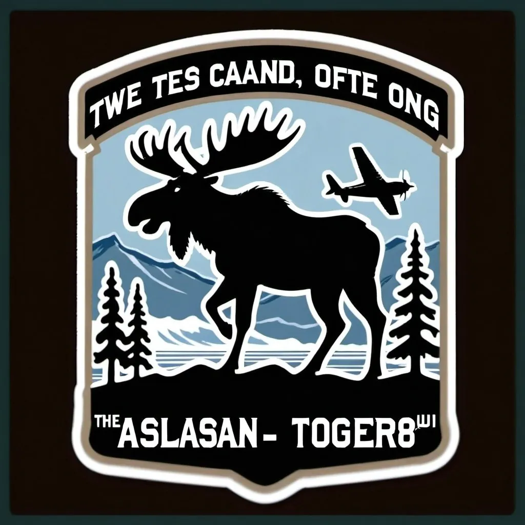 Prompt: The patch could have a background featuring the iconic Alaskan landscape, perhaps with snow-capped mountains, pine trees, and a clear blue sky. In the foreground, there could be a majestic moose standing prominently. This symbolizes the wildlife and rugged beauty of Alaska.

On one side of the patch, you could incorporate a stylized representation of the USS Ted Stevens (DDG 128), sailing through icy waters, paying homage to the ship's namesake and its naval operations.

On the other side, you could incorporate an emblem or silhouette of a P-40 Warhawk fighter plane, which was used by the Flying Tigers during World War II. This represents the historical significance of the Flying Tigers and their connection to Alaska, as they were stationed there during the war to protect the region.

Additionally, you could include elements such as the Alaskan flag, crossed anchors to signify the naval service, and maybe a subtle nod to the Northern Lights in the background to add an extra touch of Alaskan mystique.